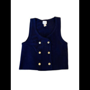 H&M Knit Sweater Vest Size Medium Navy Blue Double Breasted‎ Gold Toned Buttons